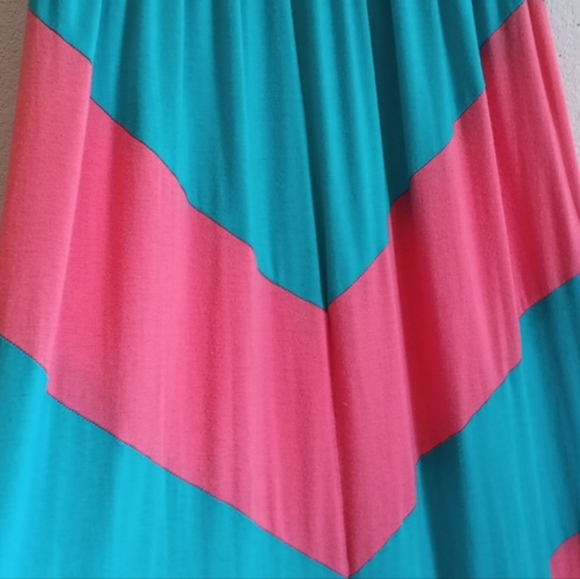 Chevron tube top Empire Maxi Strapless dress Colorblock Dress turquoise/coral - Picture 11 of 14